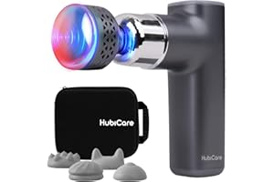 HUBDIC HubiCare Pistolet do masażu ciepła i chłodu, masażer głębokich tkanek do łagodzenia bólu, ręczny pistolet do terapii mięśni, z trybami kontroli intensywności poziomu 8, 4 ostre wymienne głowice do…