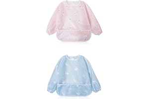 Little Dimsum Babero Impremeable con mangas larga para bebé Manga Larga Resistente al agua Lavable Bebé Niños Alimentación Babero de Manga Larga arte Delantal de Manga Impermeable Con Mangas Babero