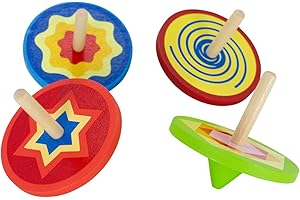 GICO Holz - Bunte Holzkreisel - Kinder Holz Kreisel Set mit 4 bunten Kreiseln H 5,5cm, D 5,5 cm - 6468