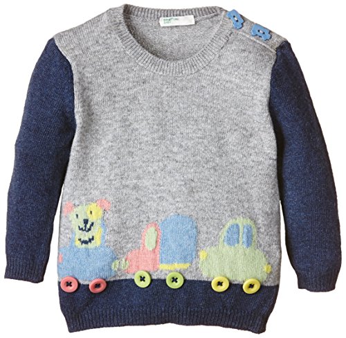 United Colors of Benetton Baby-Boys Car Knitted Jumper, Grey, 9 to 12 months (Manufacturer Size: 74 cms)