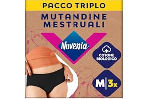 Nuvenia Intimawear, Mutandine Mestruali in cotone biologico, Lavabili e riutilizzabili per Giorno e Notte, Flusso Moderato-Abbondante, Colore Nero, Taglia M, 3 confezioni