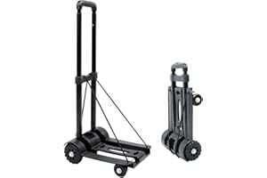 BQKOZFIN Folding Hand Truck, 132 pounds / 60KG Heavy Duty 4-Wheel Portable Hand Truck, Lightweight Travel Trolley Cart with Binding Belt for Shopping, Camping, Fishing, Carrying Travel Goods, Black