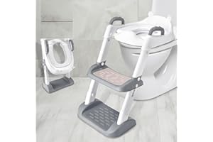Mkitnvy Toilettensitz Kinder Kinder WC, Toilettensitz Toilettentrainer mit Treppe, Verstellbar Toilettentrainer mit PU Gepolsterter, Spritz- und Rutschfestes, für Jungen und Mädchen Baby