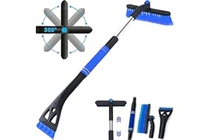 FFTANXS 3in1 Eiskratzer Auto mit Besen, Auto Eiskratzer Winter Schneebesen Auto autozubehör, Abnehmbar eiskratzer Langer stiel Ausziehbare schneeschieber, Schneefeger mit Rotierender Kopf (blau)