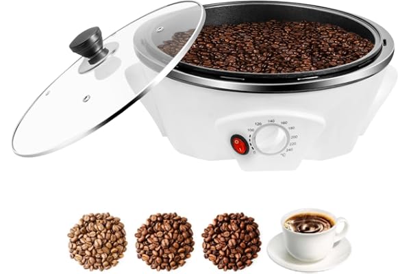 HUOMMGS kafferostare 1 200 W elektrisk kafferostningsmaskin, 500 g kaffeupplösningsmaskin med 0–240 °C temperaturinställning, pannbar, glaslock kaffebönor, bakmaskiner för jordnötter, melonfrön