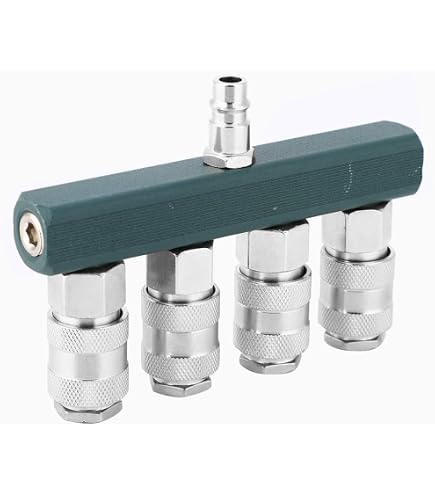 LINTRA Distribuidor De Aire Comprimido Tipo Y 1/4″ – Latón Y Hierro Niquelado Para Compresor, Taller O Hogar