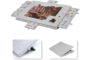 Pusselbord 1000 delar, pusselbräda pusselmatta pusselarrangör 77 x 53,6 cm | av filt, bärbar, lutbar, med 6 lådor och lock, med stativ, superlätt, för vuxna