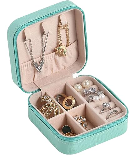 Sieradendoos Organizer Case Kleine sieraden Organizer Box draagbare reizen jewelry box ronde 4-Layer Roterende Jewelry Box met Spiegel for Oorbellen Holder en Ringen Armbanden Storage Sieraden Doosjes
