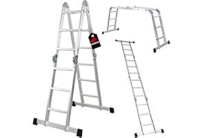 PROREGAL Échelle Multifonction MULTISTEP avec Plateforme, Aluminium en 4 Parties, 4x3 échelons, 3,6 m de Hauteur, Capacité de Charge 150kg, Echafaudage