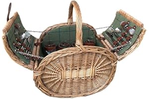 Red Hamper Oval 4 Person Green Tweed Picnic Basket