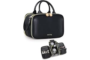 Trousse de Maquillage Prite Sac à cosmétiques Ouvertures latérales de Grande capacité Trousse de Toilette Portable étanche de Voyage avec poignée et Plusieurs Compartiments