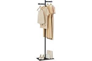 ENUMAIL Garment Rack, Freestanding Metal Coat Racks, Z-shaped Coat Tree with Natural Rock Base, for Bedroom, Office, Hallway, Entryway, Living Room, 175cm, Black