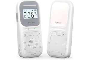 Dr.Care Neo Audio Baby Monitor – Pre-accoppiato, bidirezionale Talk, VOX, Luce notturna, Ninne nanne, Vibrazione Alert, 1000 piedi di portata, altoparlante e microfono, clip portatile, No WiFi