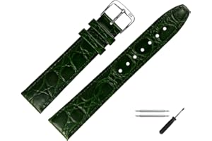 MARBURGER Uhrenarmband 18mm Leder Kroko (Caiman) Prägung Mit Naht - Werkzeug Montage Set 52918