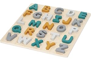 Kindsgut Puzzle Alfabeto ABC in Legno dai Colori tenui, Materiali ecologici, privi di Sostanze nocive, Caspar, Verde e Arancione