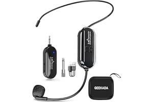 QEEKADA Micrófono Inalámbrico Diadema, 2.4G Micrófono de Diadema Inalámbrico 2 en 1, Alcance 50M, Microfono Profesor inalambrico,para Guía Turístico, Amplificador de Voz, Sistema PA