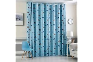 Naturer Kinder Ösen-Vorhänge Blickdicht Verdunklung Muster Auto 145x140 Kurz 2 Stück Vorhänge Gardinen für Kinderzimmer Babyzimmer Wohnzimmer