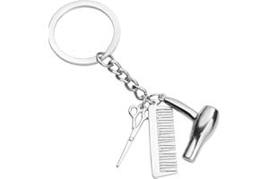 Jovivi - Portachiavi 3 in 1 “salone di bellezza”, con pendenti a forma di phon, forbici e pettine, colore: argentato