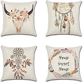 JOTOM 4er Set Kissenbezüge 45x45 Cm – Atmungsaktiv & Mit Unsichtbarem Reißverschluss | Buntes Blumen-Design Für Sofa & Home