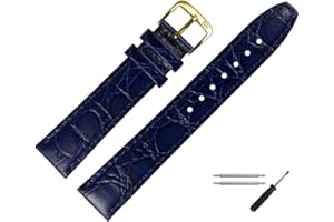 MARBURGER Uhrenarmband 16mm Leder Kroko (Caiman) Prägung Mit Naht - Werkzeug Montage Set 52916