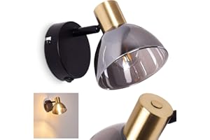 HOFSTEIN Applique Mariefred, applique orientable en métal/verre noir/laiton/verre fumé, 1 flamme, 1 douille E14, spot mural avec interrupteur on/off sur le boîtier, ampoule(s) non incluse(s)