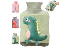MHwan Bouillotte, 2L Bouillotte Regles Douloureuses en Peluche Épais et Délicat, Bouillotte Eau Chaude 100% Antidéflagrant et Anti-Fuite, Joli Bouillote Dinosaure pour Enfants et Adultes