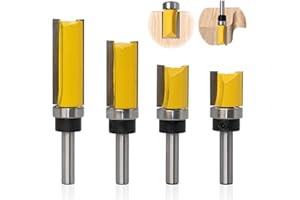 JREHUIG Lot de 4 Fraise à Copier Bois Tige de 8 mm, Fraises à Rainurer pour Défonceuse, Fraise Droite de Copiage, Outil de Coupe Professionnel pour Routeur (4)