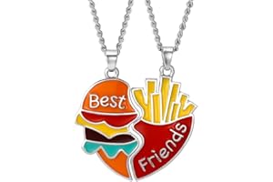 TSLRSA 2 Pcs BFF Halskette Freundschaftskette niedlich Burger und Pommes Schmuck Anhänger beste Freundin Mädchen Halskette Mädchen Geburtstag Geschenk Anhänger Kette Geschenk (rot gelb)