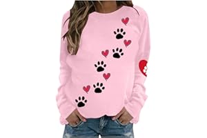 Mrat Crew Neck Tops for Women Clearance Dog Paw Print Sweatshirt Heart Print Tee Raglan Long Sleeve T Shirts Trendy Casual Tunic Top Ladies Loose Fit Sweatshirts Sports Tops Work Office