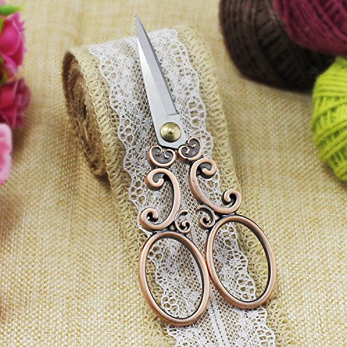 PsmGoods® Vintage antike Edelstahl-Kreuz-Stich Antike Nähschere Schere Old Style Blick Bronze DIY (Scissor 2R) - 4