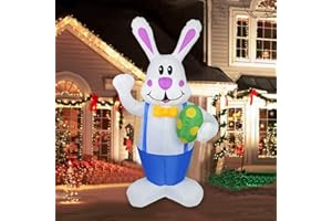ISAKEN Nadmuchiwany zajączek na Wielkanoc, 1,9 m, dekoracja na zewnątrz, dekoracja na imprezę, nadmuchiwany zajączek wielkanocny z oświetleniem LED, dekoracja wielkanocna do ogrodu, na trawnik