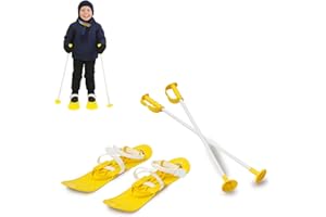 Jamara 460383 - Snow Play Funny Carve 1st Step 42cm Yellow - Aerodynamic Construction, Extra Safe and Adjustable Fastening Loops, Anti-Slip Surface On The Top, Ski Poles 60 cm