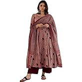 Nermosa Women Printed Anarkali Kurta and Pant Set with Dupatta
