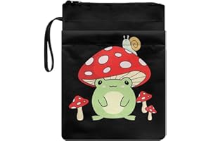 KUIFORTI Cute Frog Mushroom Book Sleeve for Book Lover Book Protector Pouch Book Cover Bag with Zipper,Kawai Mushroom Frogs Book Pouch for Paperbacks Book Cover Organizer