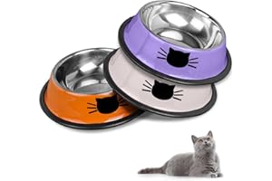 HTRTRR Set di ciotole per gatti antiscivolo in acciaio inox, ciotole per gatti e ciotole per animali domestici (grigio + arancione + viola)