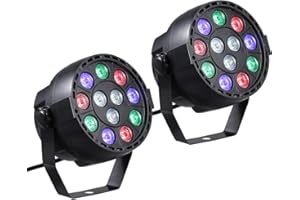 Lixada AC 90-240V 12 LEDs Par Lights 8 Kanal RGBW Farbmischbühnenbeleuchtung mit DMX Strobe & Sound Aktiv Modus für Disco Party Christmas Wall Wash (2 Stück)