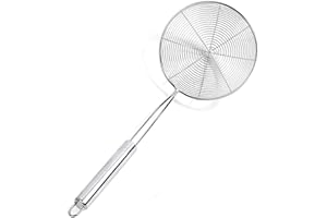 Écumoire avec,Ecumoire à friture,Araignée de Cuisine en Acier inoxydable,Écumoire avec poignée Ovale,pour Huile de Filtre pour Aliments Frits-40 * 15.5 cm