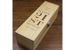 English Pewter Company Sheffield, England Unique Personalised 21st Birthday Gift - Luxury Wooden Wine or Champagne Box Satin Lined [HING05]