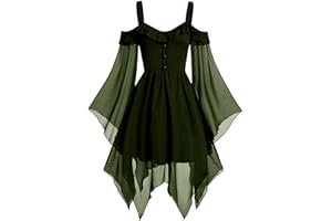 GIIWAKI Medieval Costume Renaissance Gothic Dress for Women Plus Size Halloween Dress Victorian Dress Butterfly Sleeve Maxi Dress Vintage Vampire Witch Cosplay Gothic Dress Gown