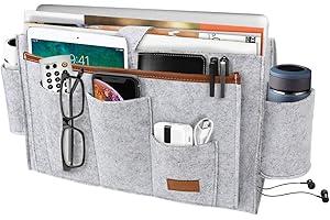 M MUNCASO Filz Nachttisch Tasche Bett Sofa Organizer Caddy Nachttisch Hängende Lagerung Organizer Tasche Bett Tasche mit Wasserflaschenhalter für Bücher, Tablet, Fernbedienung, Telefon, Brille, Stift