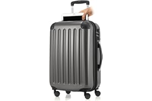HAUPTSTADTKOFFER Handgepäck mit Laptopfach Hartschalen Trolley Roll-Reisekoffer 4 Doppel-Rollen, 55 cm, 42 L, Titan