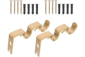 HOMSFOU Curtain Rod Brackets - Double Rod Holders, Hanging Brackets - 2 Sets Golden