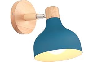 iDEGU Applique Murale Interieure Rétro 15CM Lampe Murale Réglable en Bois Métal E27 Luminaire Industriel Spot LED Plafonnier Vintage Éclairage Mural pour Salon Chambre Salle de Bain (Bleu Oxford)
