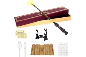 CJBIN Elder's Wand, 15" Lighted Dumbledore Wand, USB Charging Elder's Wand Harry Potter, Dumbledore Magic Wand in Gift Box with Card, Station Ticket, Map and Stand