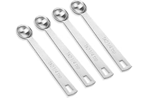 KALIONE 4 cucchiaini da 1/4 (1/4 di cucchiaino | 1,25 ml | 1,25 cc) cucchiaio dosatore singolo, in acciaio inox da 1/4 di cucchiaino piccolo misurino mini cucchiai dosatori