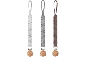 IOSPKKIO® 3 stück Schnullerkette Baumwolle Schnullerband, Holzclip, handgewebtes, Stilvoll Handgewebtes, Sichere und Stilvolle Baby-Accessoires, Modernes Design in 3 Farben