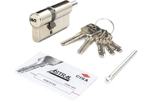 CISA 10A3121701200C5, Cilindro Europeo CISA Astral, Ottone Nichelato, 30/50 mm, Predisposizione per Pomolo, 5 Chiavi