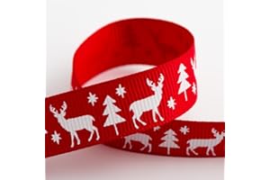 Italian Options Stag Christmas Grosgrain Ribbon, Red Christmas Ribbon for Crafts, Gift Wrapping, Wreaths, Tree Decorations, Hair Bows, Red, 16 mm x 5 Metre Roll