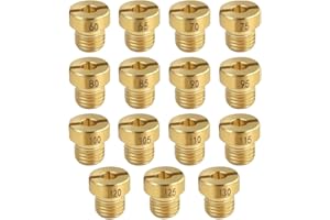 EUIOOVM Vergaser Düsen, 15 Stück M6 Hauptdüsenset Satz Größe 60/65/70/75/80/85/90/95/100/105/110/115/120/125/130 für Roller Motorrad Schaltmoped