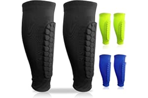 GEVVNSS Protège Tibias de Football,Shin Guards Manchon de Protection des Mollets avec de Longs Coussinets Cellulaires Protection,Solaire Légers et Respirants,1 Paire(Noir,XL)